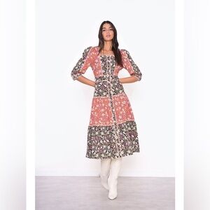 Glamorous Floral Color Black Midi Tiered Dress Size XS